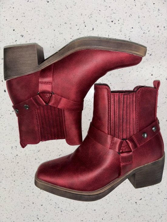 True Craft Shoes - True Craft Women's Burgundy Ankle Boots with Low Block Heel New